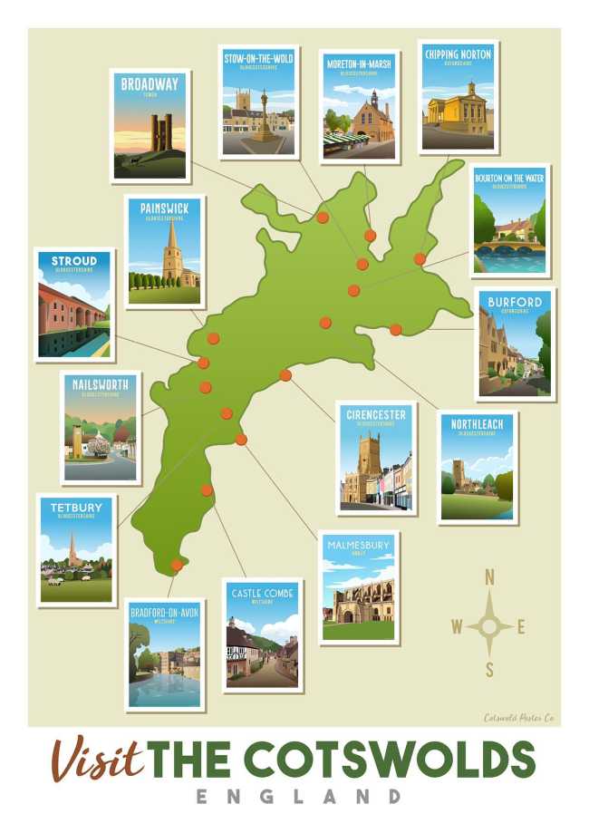 Map of the Cotswolds - Copyright Cotswold Posters